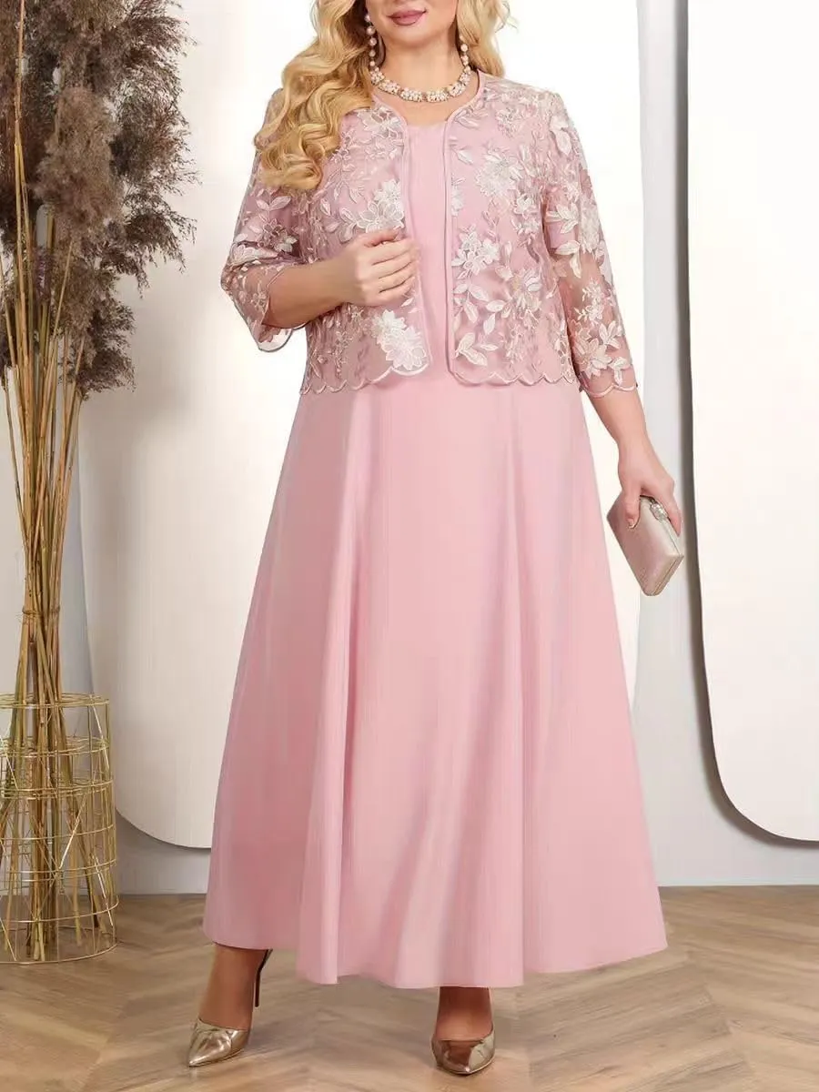 2 Piece Mother of The Bride Dresses for Wedding with Jacket Long Chiffon Lace Appliques Formal Evening Dresses