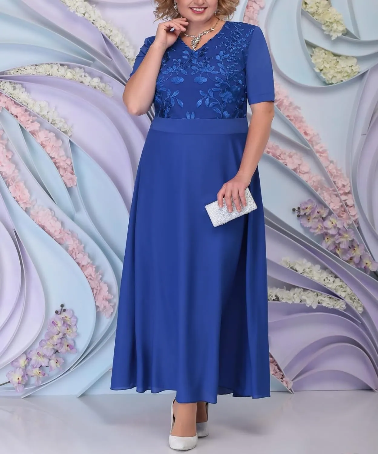 2 Piece Mother of The Bride Dresses for Wedding with Jacket Long Chiffon Lace Appliques Formal Evening Dresses