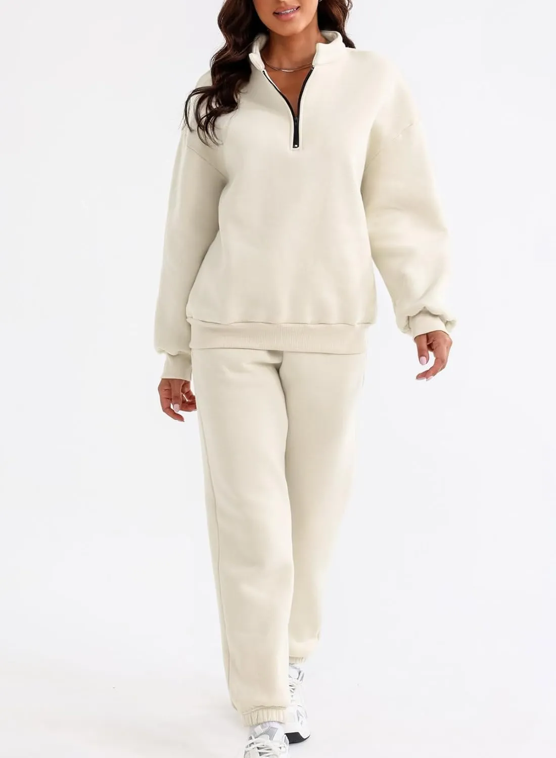 Aleumdr Women 2 Piece Outfits Sweatsuit Oversized Half Zip Pullover Long Sleeve Sweatshirt Jogger Pants Set with Pockets