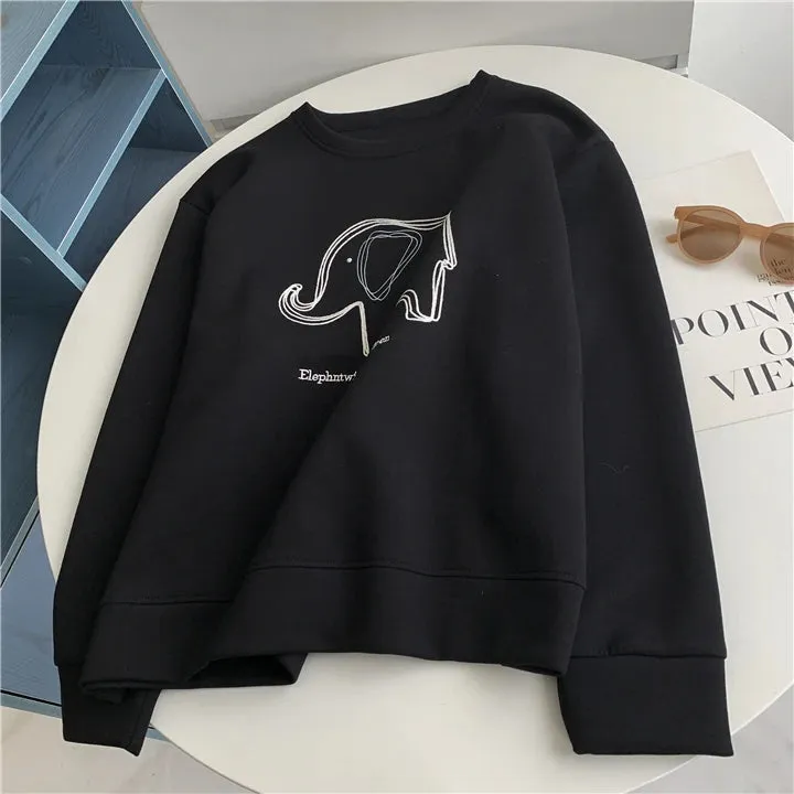 Amozae-Autumn Casual Outfits Amozae-Women's Air Layer Elephant Sweatshirt, Loose Casual Pullover, Round Neck Top, Autumn