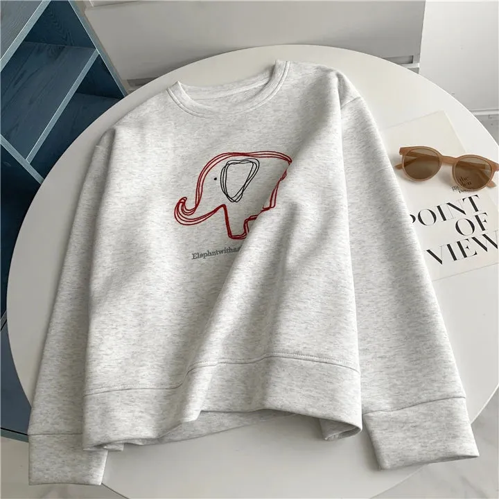 Amozae-Autumn Casual Outfits Amozae-Women's Air Layer Elephant Sweatshirt, Loose Casual Pullover, Round Neck Top, Autumn