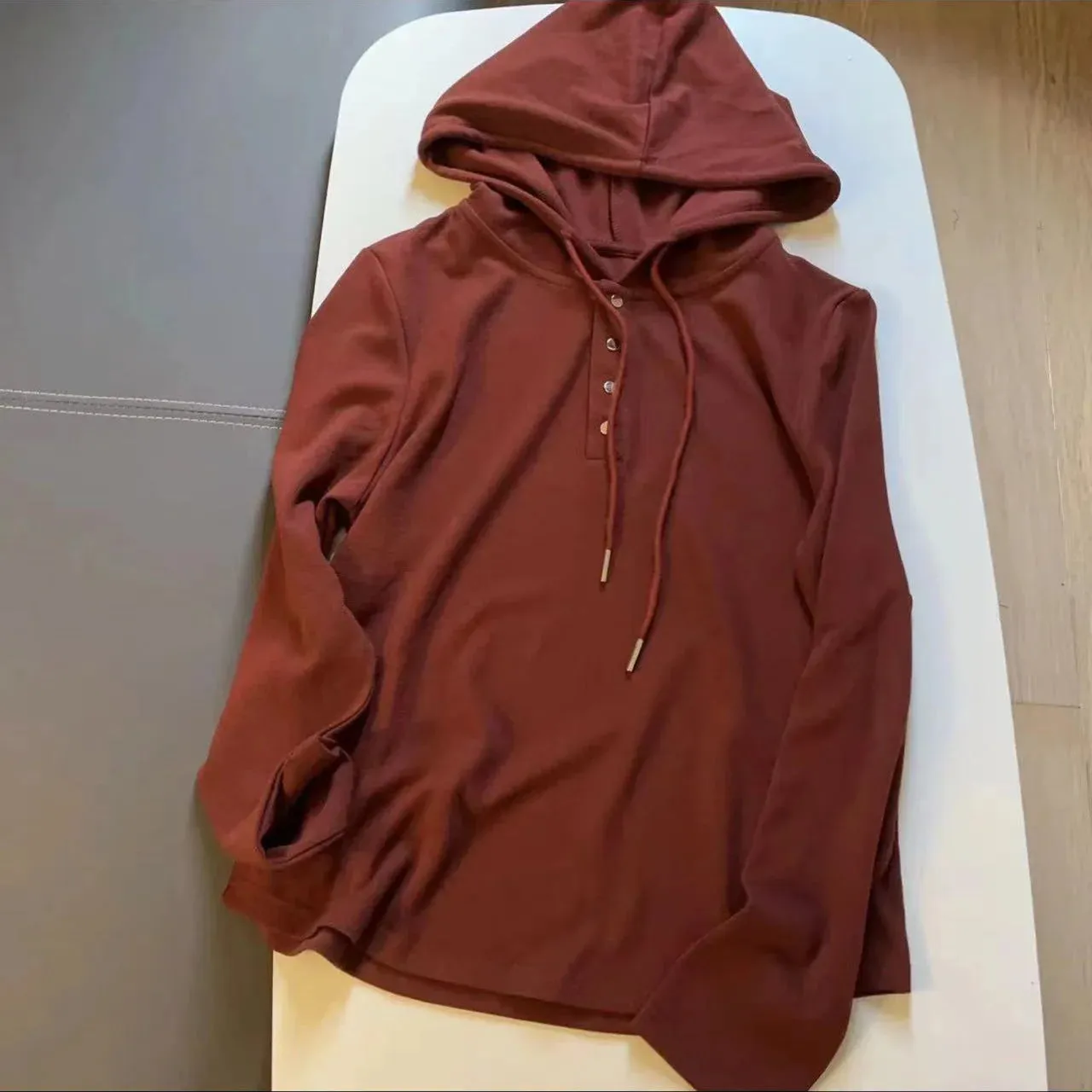 Amozae-Autumn Casual Outfits Amozae-Women's Hooded Drawstring Hoodie, Loose Top, Slimming, Solid Breasted, Long Sleeved Tops, Autumn, 2024