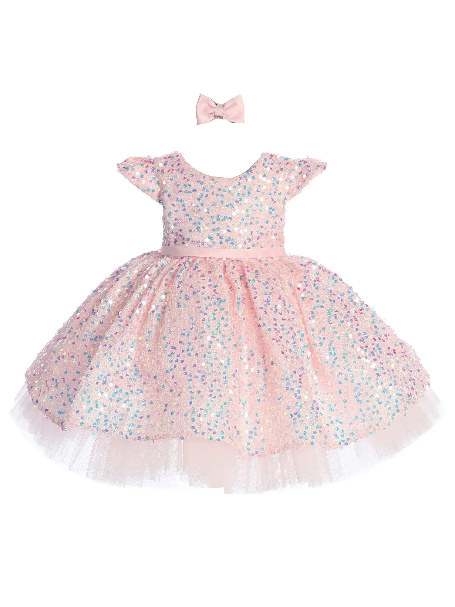 Baby Girls Multi Color Soft Sequin Adorned Flower Girl Dress 6-24M