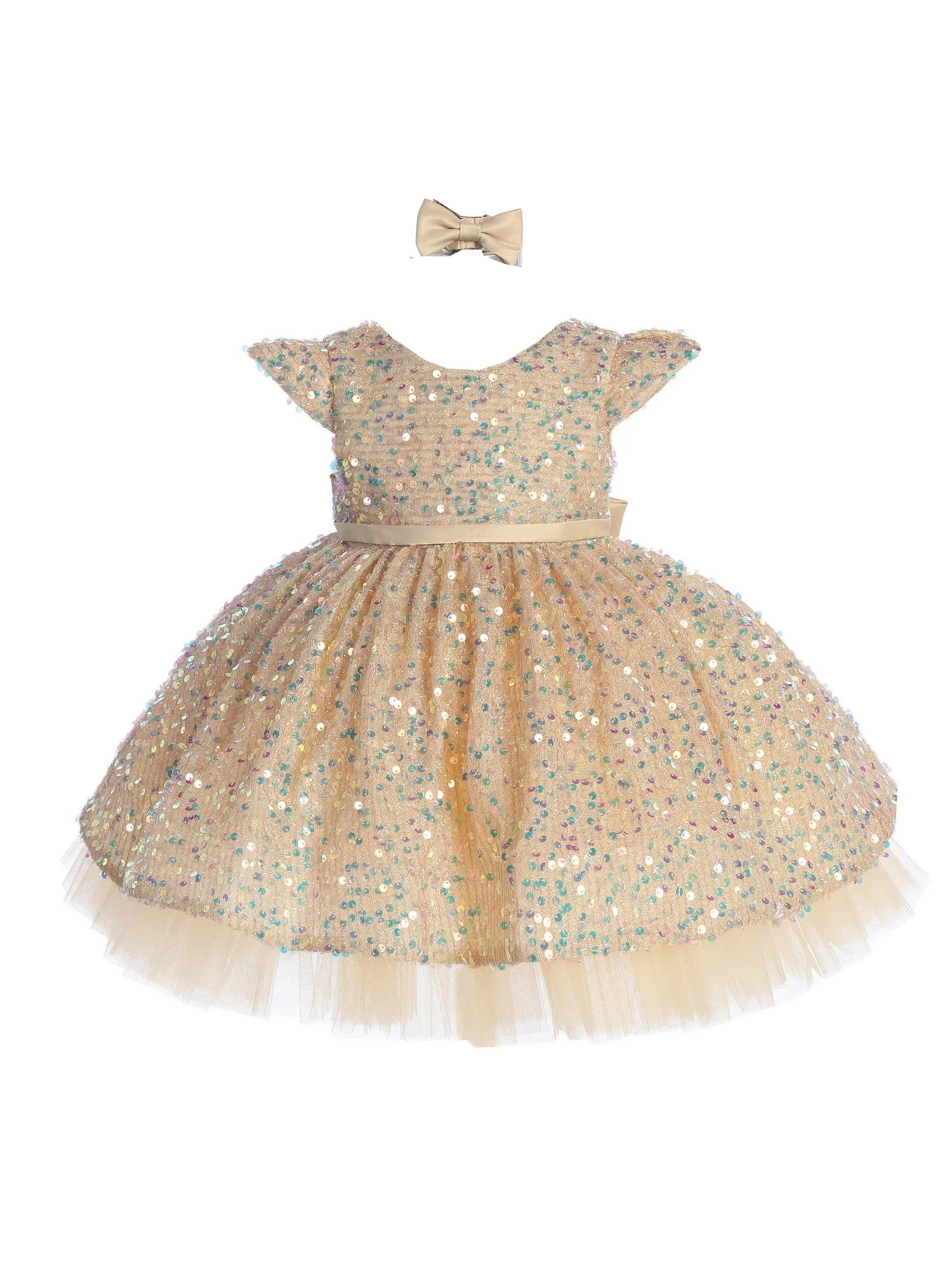 Baby Girls Multi Color Soft Sequin Adorned Flower Girl Dress 6-24M