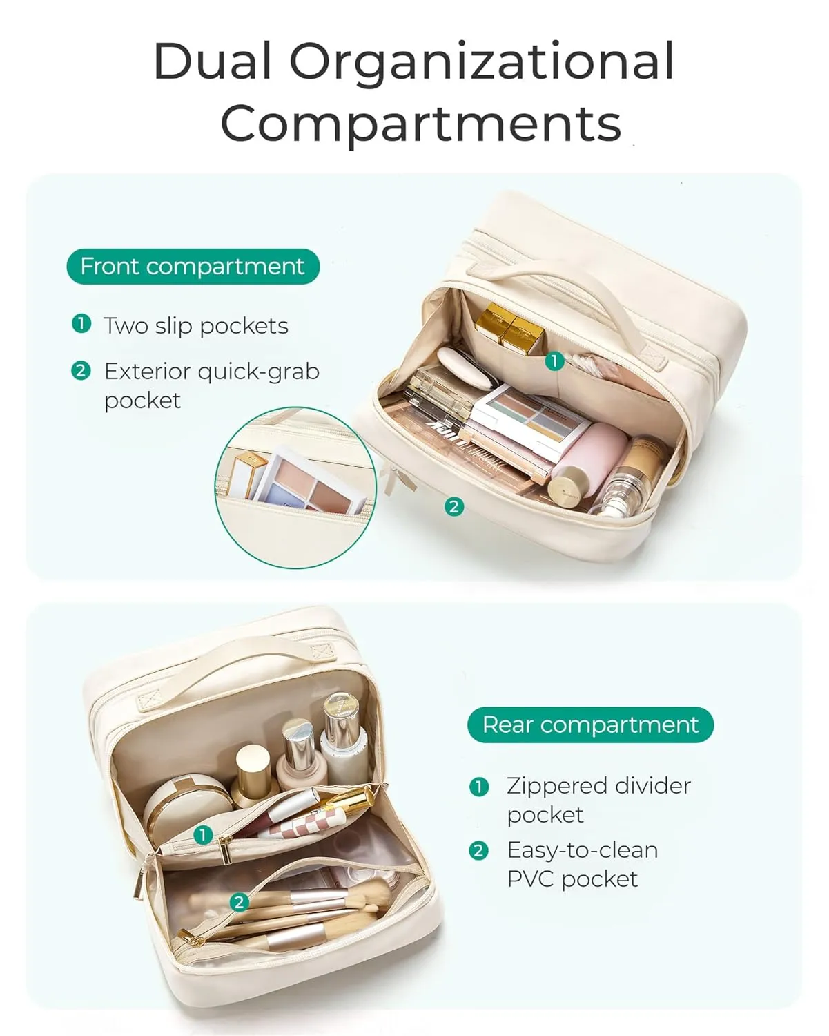 BAGSMART Travel Makeup Bag Cosmetic Bag for Women, Wide-open Portable Make Up Organizer for Women for Essentials Cosmetics Toiletries Accessories, Brushes, Medium Capacity