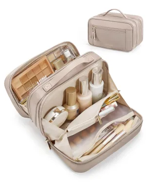 BAGSMART Travel Makeup Bag Cosmetic Bag for Women, Wide-open Portable Make Up Organizer for Women for Essentials Cosmetics Toiletries Accessories, Brushes, Medium Capacity