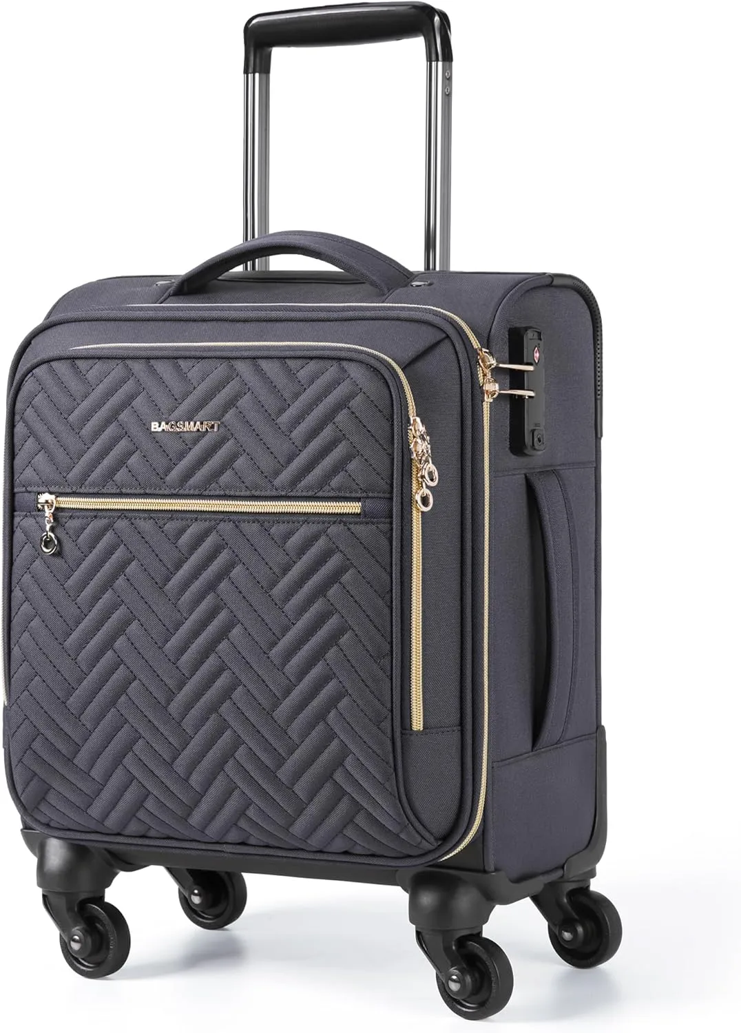 BAGSMART Underseat Carry On luggage Airline approved, 16-inch Softside Underseater Travel Suitcase with Spinner Wheels Lightweight Overnight Bag Small Rolling Carry-on for Women Men Weekender,Grey