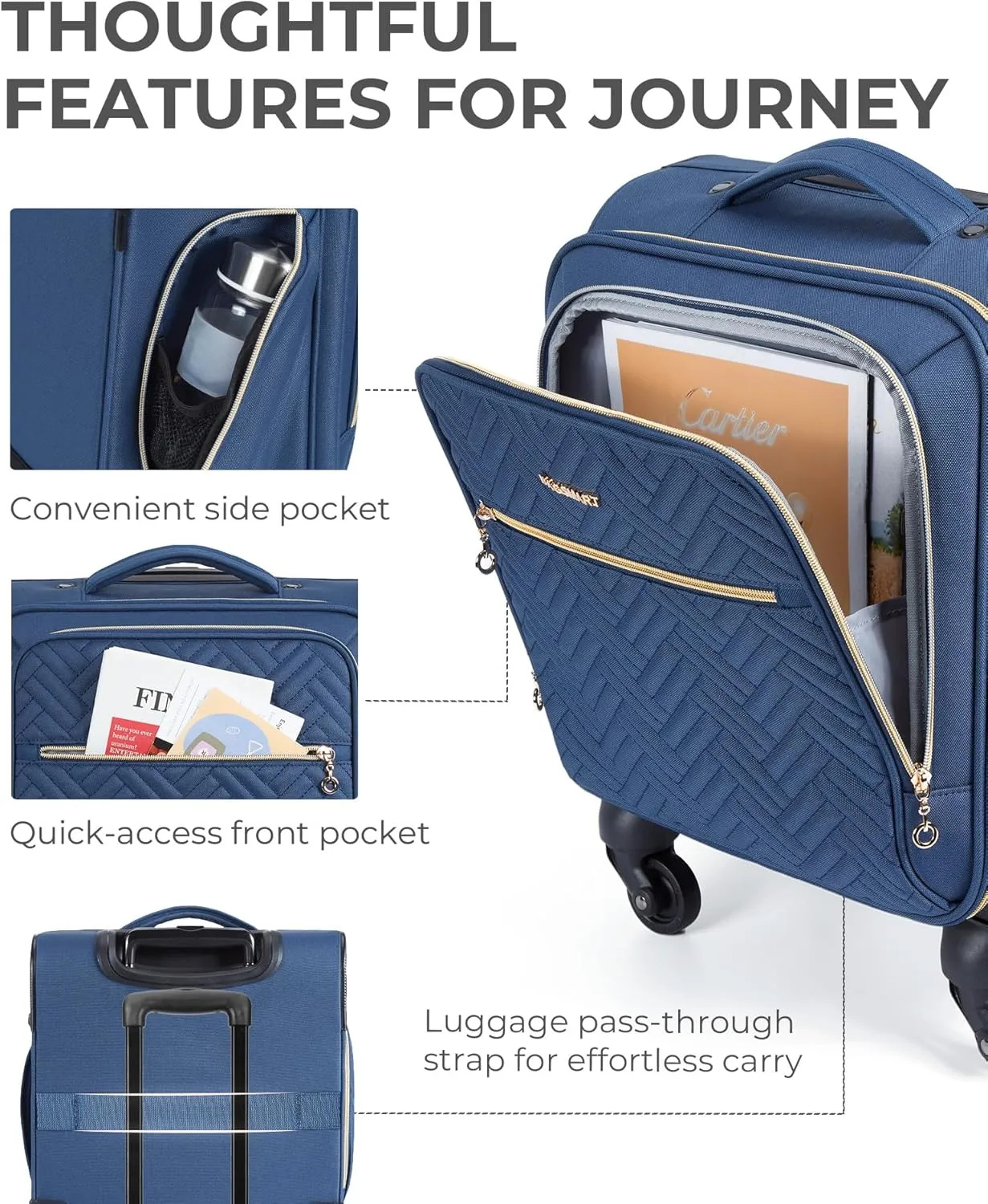 BAGSMART Underseat Carry On luggage Airline approved, 16-inch Softside Underseater Travel Suitcase with Spinner Wheels Lightweight Overnight Bag Small Rolling Carry-on for Women Men Weekender,Purple