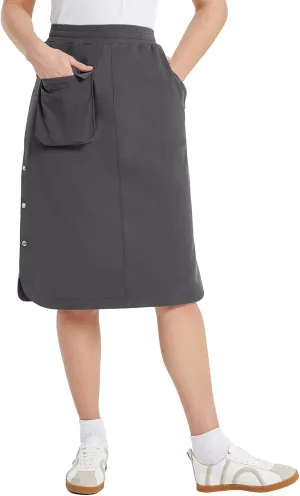 baleaf Women's Long Casual Skirt Pocket with Slit 26.5" Midi Calf Length Elastic Waist Stretch for Travel