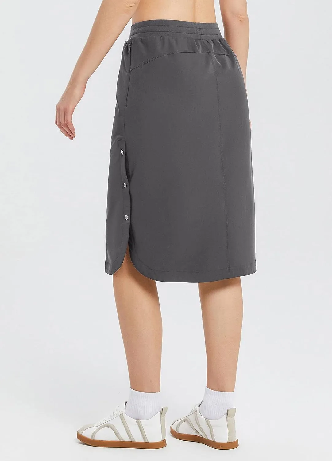 baleaf Women's Long Casual Skirt Pocket with Slit 26.5" Midi Calf Length Elastic Waist Stretch for Travel