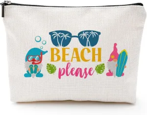 Beach Makeup Bag for Women, Funny Travel Cosmetic Pouch, Beach Please Zipper Bag, Summer Vacation Gift, Tropical Aesthetic Bag for Girls, Best Escape Anyone Can Have Travel Organizer