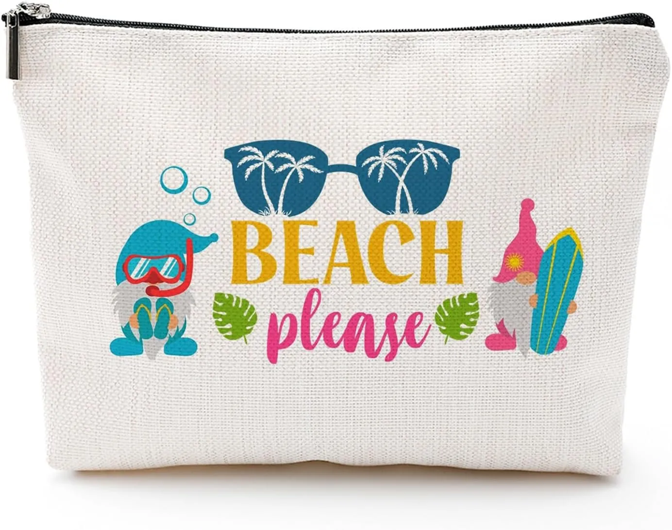 Beach Makeup Bag for Women, Funny Travel Cosmetic Pouch, Beach Please Zipper Bag, Summer Vacation Gift, Tropical Aesthetic Bag for Girls, Best Escape Anyone Can Have Travel Organizer