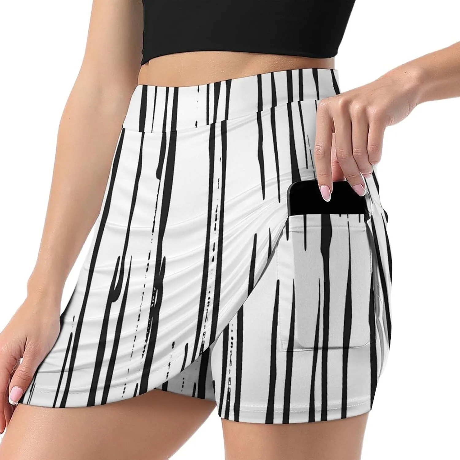 Black And White Vertical Stripes Women's Skort Athletic Skirt Golf Skorts A-line Skirts with Built-in Shorts Pockets