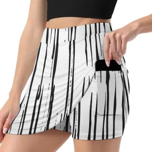 Black And White Vertical Stripes Women's Skort Athletic Skirt Golf Skorts A-line Skirts with Built-in Shorts Pockets