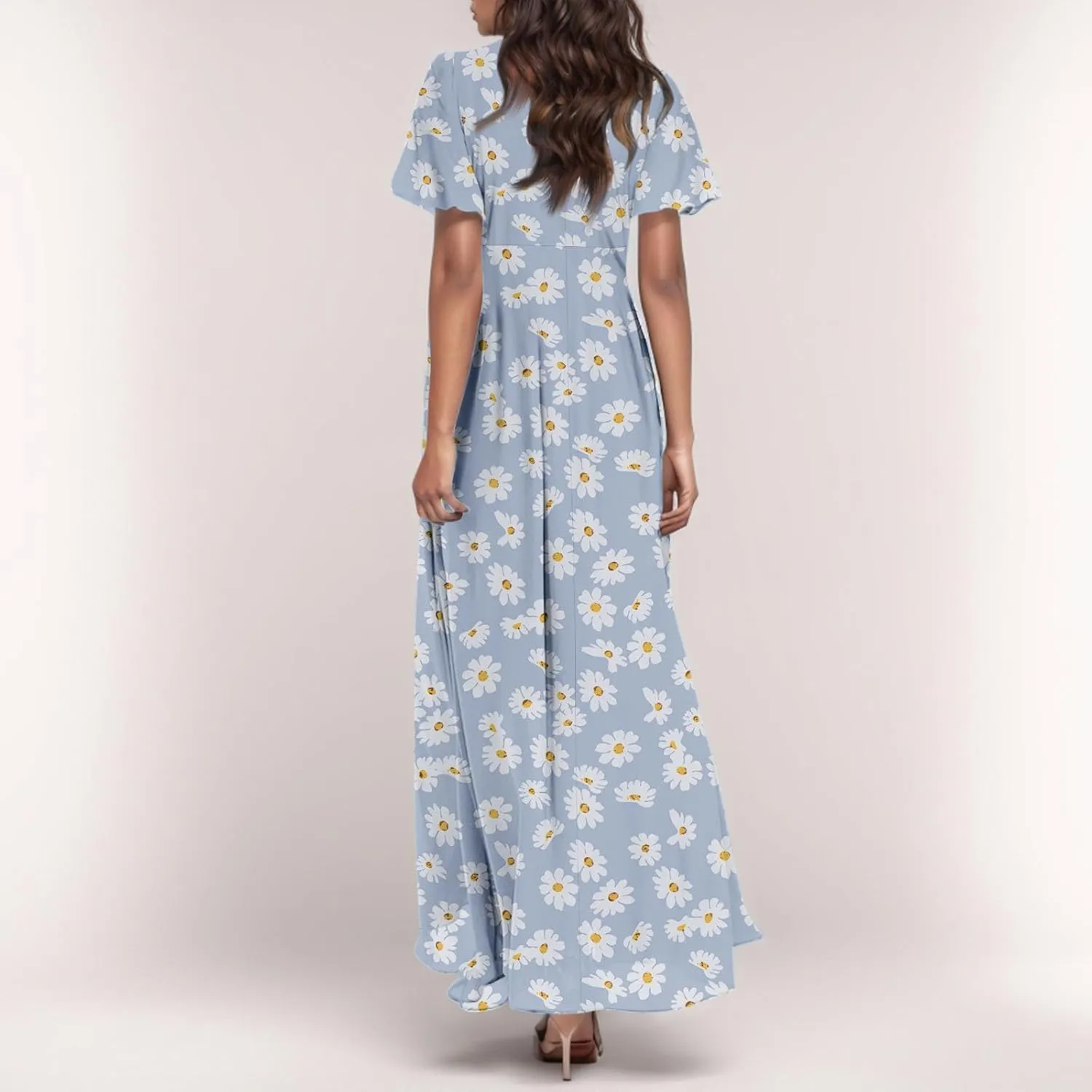 Boho Dresses for Women 2025 Summer Short Sleeve Maxi Dress V Neck Split Casual Beach Long Dresses Vacation Outfits