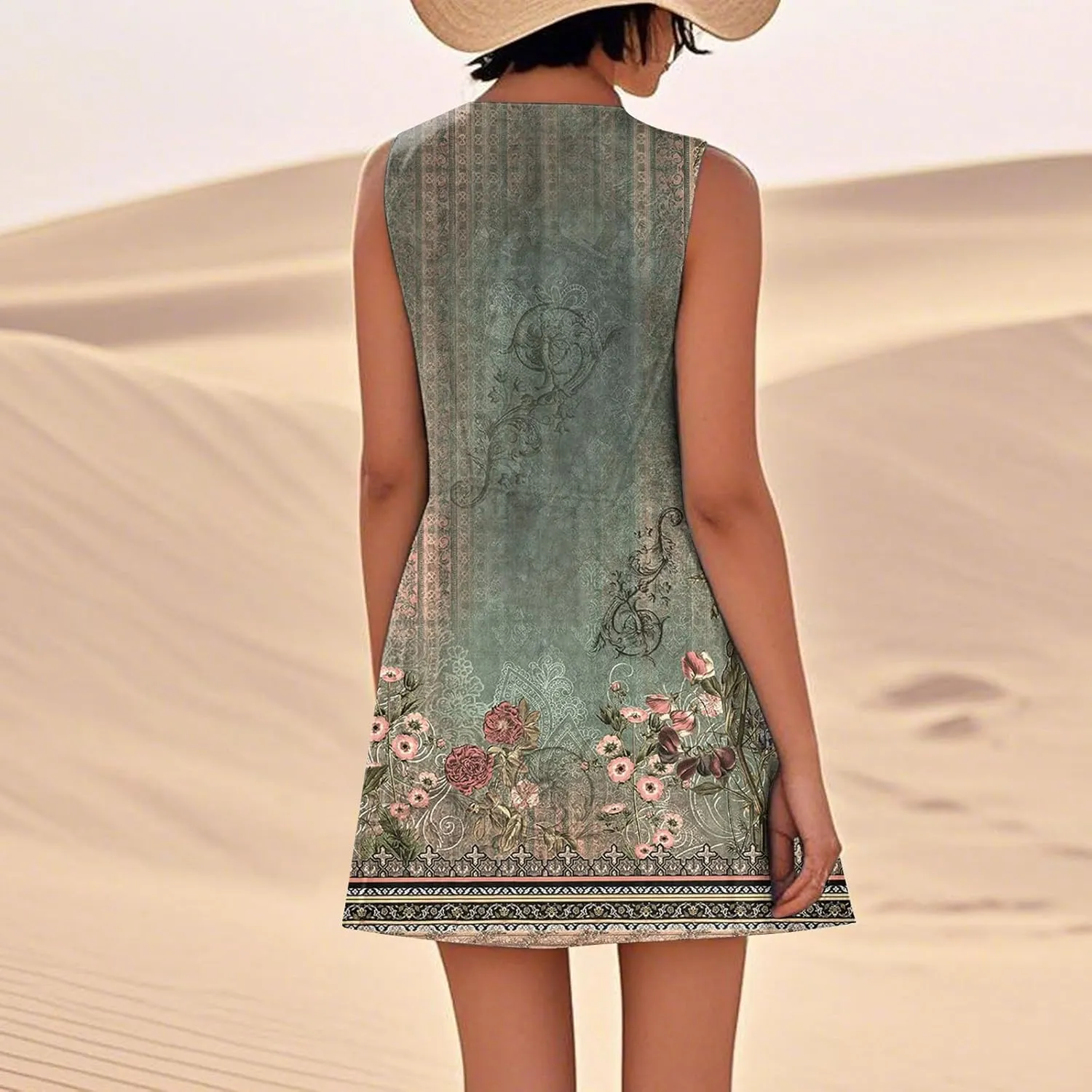 Boho Summer Dresses for Women 2025 Plus Size Casual Loose Sleeveless Sundresses Tank Dresses with Pockets