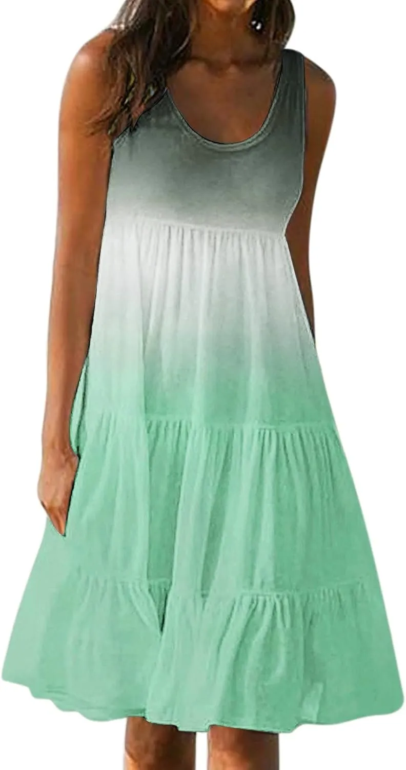 Boho Summer Dresses for Women Plus Size Cute Petite Beach Dress Plus Size Sleeveless Sundresses Flowy Midi Dress