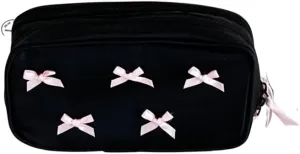 Bow Makeup Bag for Women, Cute Bow Cosmetic Purse, Large Capacity Bow Travel Toiletry Bag, Storage Pouch for Pencil (S)