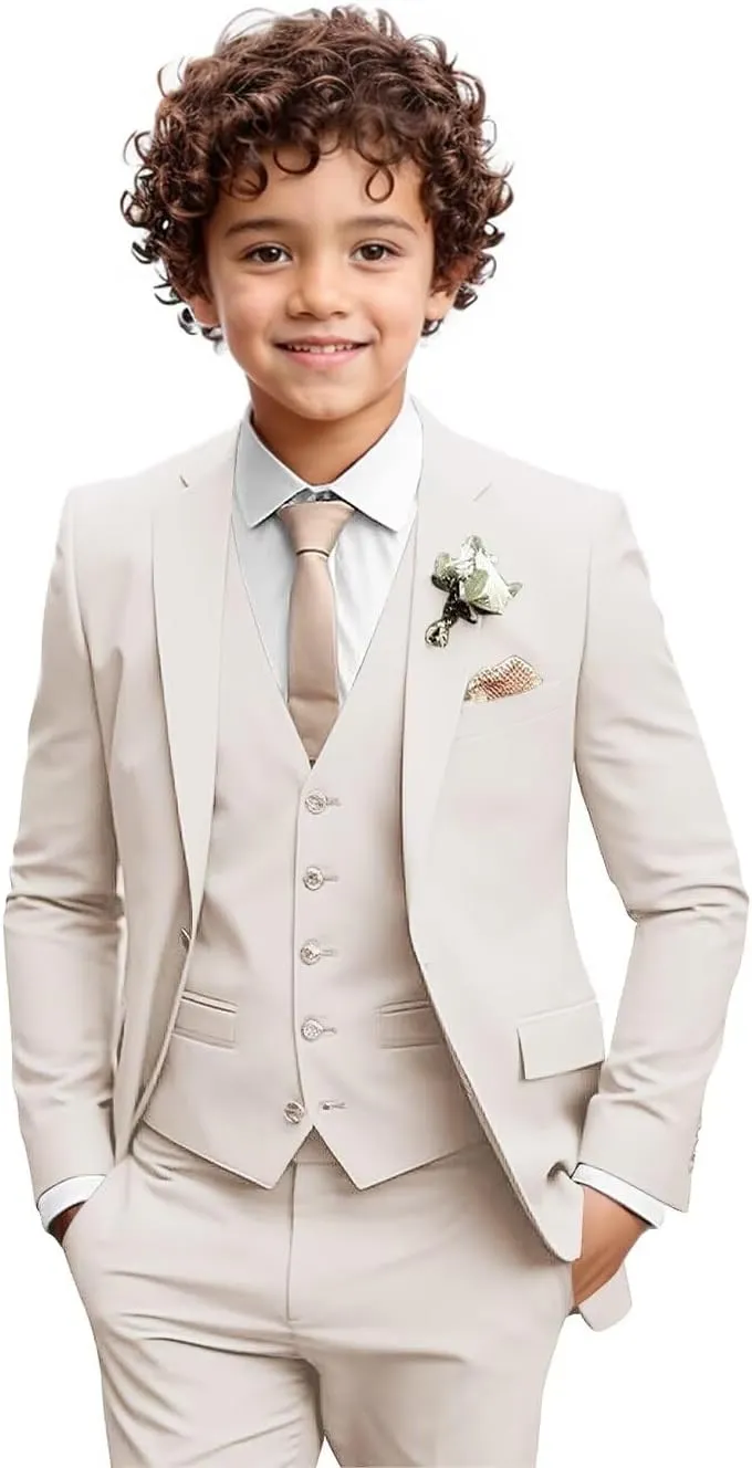 Boys Formal Suit 3 Piece Toddler Tuxedos for Wedding Slim Fit Kids Outfit Jacket Vest Pants for Teen Boy School Prom