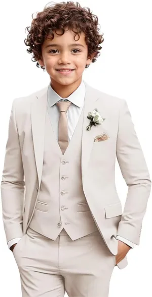 Boys Formal Suit 3 Piece Toddler Tuxedos for Wedding Slim Fit Kids Outfit Jacket Vest Pants for Teen Boy School Prom