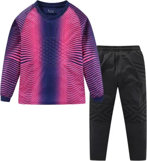 Boys Padded Goalkeeper Soccer Jersey and Pants Long Sleeve Goalie Uniform Kit for Kids and Youth