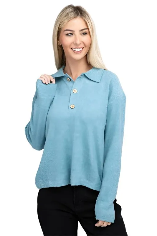 Brushed Melange Hacci Collared Sweater