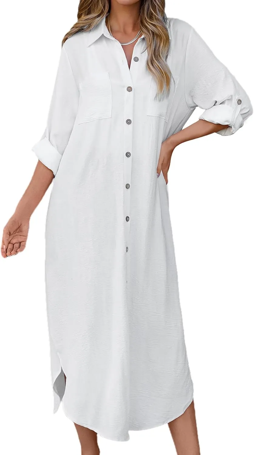 Bsubseach Swimsuit Coverup for Women 2025 Casual Dresses Button Down Beach Dress Long Kimonos Cardigans with Pockets