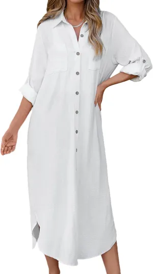 Bsubseach Swimsuit Coverup for Women 2025 Casual Dresses Button Down Beach Dress Long Kimonos Cardigans with Pockets