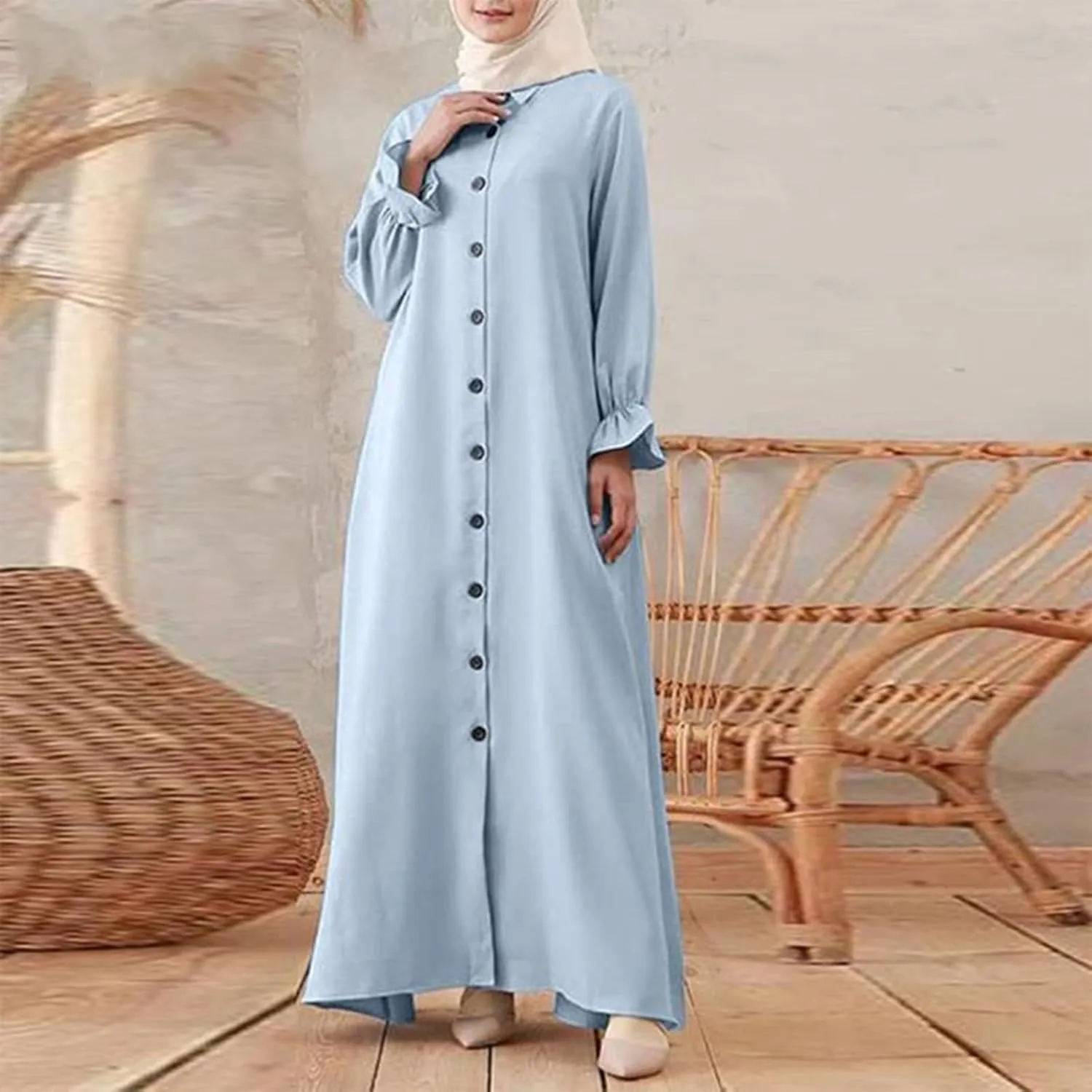 Casual Dresses for Women 2024 Vacation Muslim Long Sleeve Dress Vintage Pullover Abaya Prayer Maxi Sundresses for Women