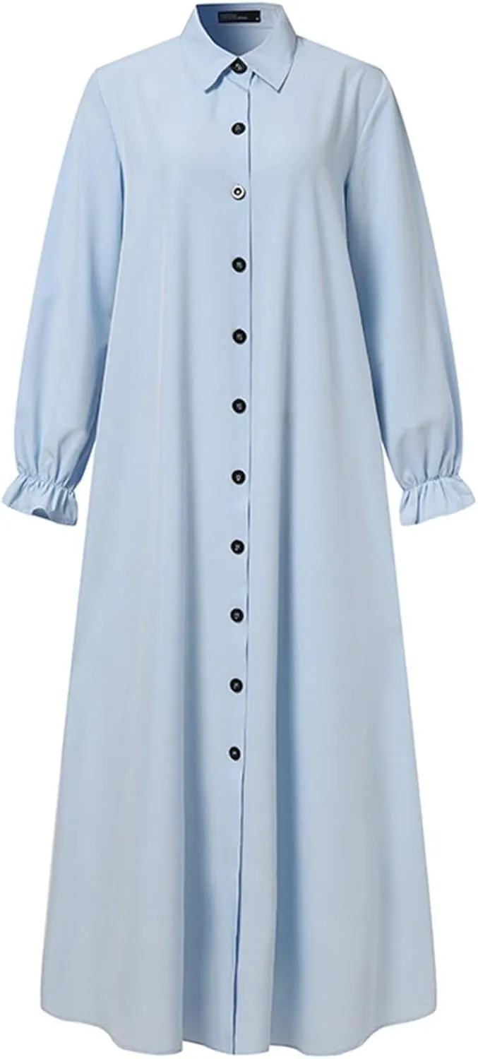 Casual Dresses for Women 2024 Vacation Muslim Long Sleeve Dress Vintage Pullover Abaya Prayer Maxi Sundresses for Women