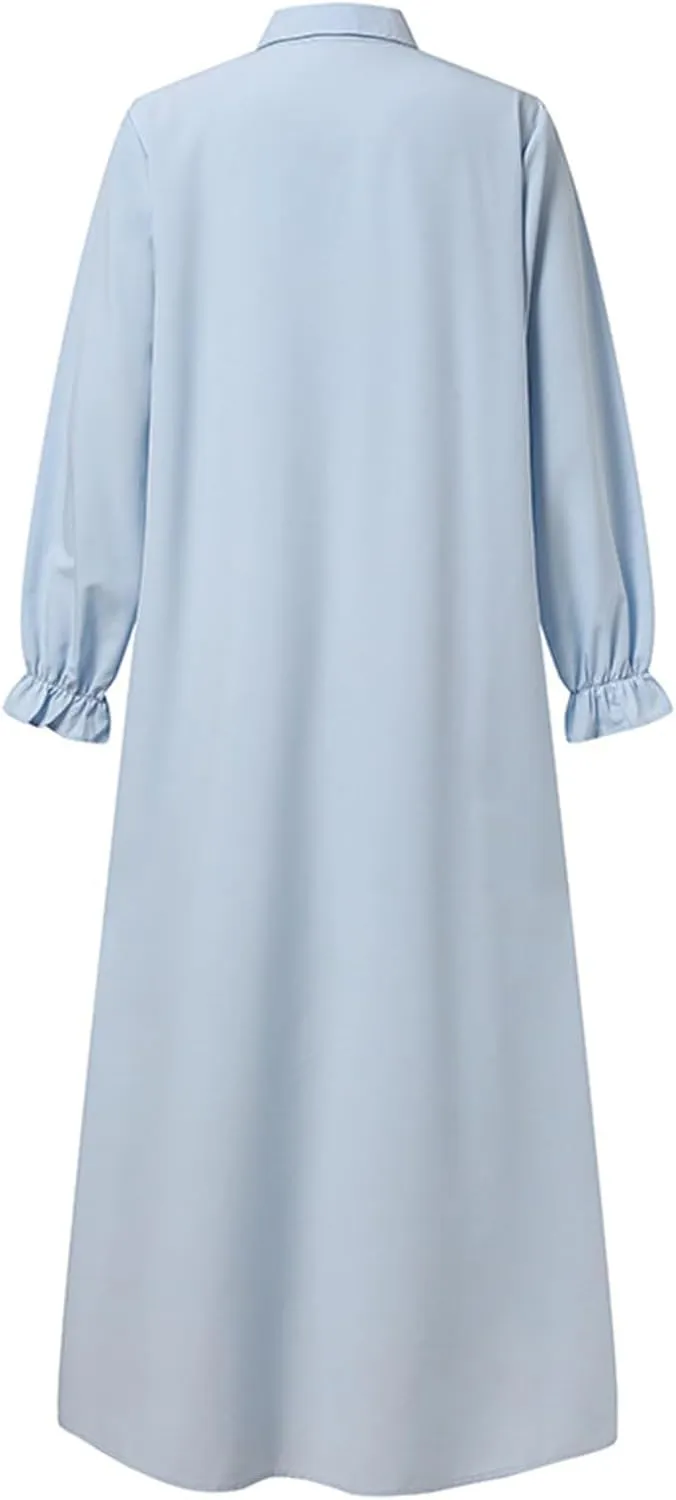 Casual Dresses for Women 2024 Vacation Muslim Long Sleeve Dress Vintage Pullover Abaya Prayer Maxi Sundresses for Women