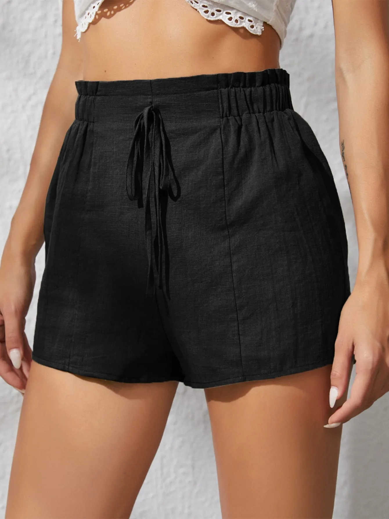 Casual Plain Knot High Waist Women Shorts
