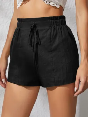 Casual Plain Knot High Waist Women Shorts