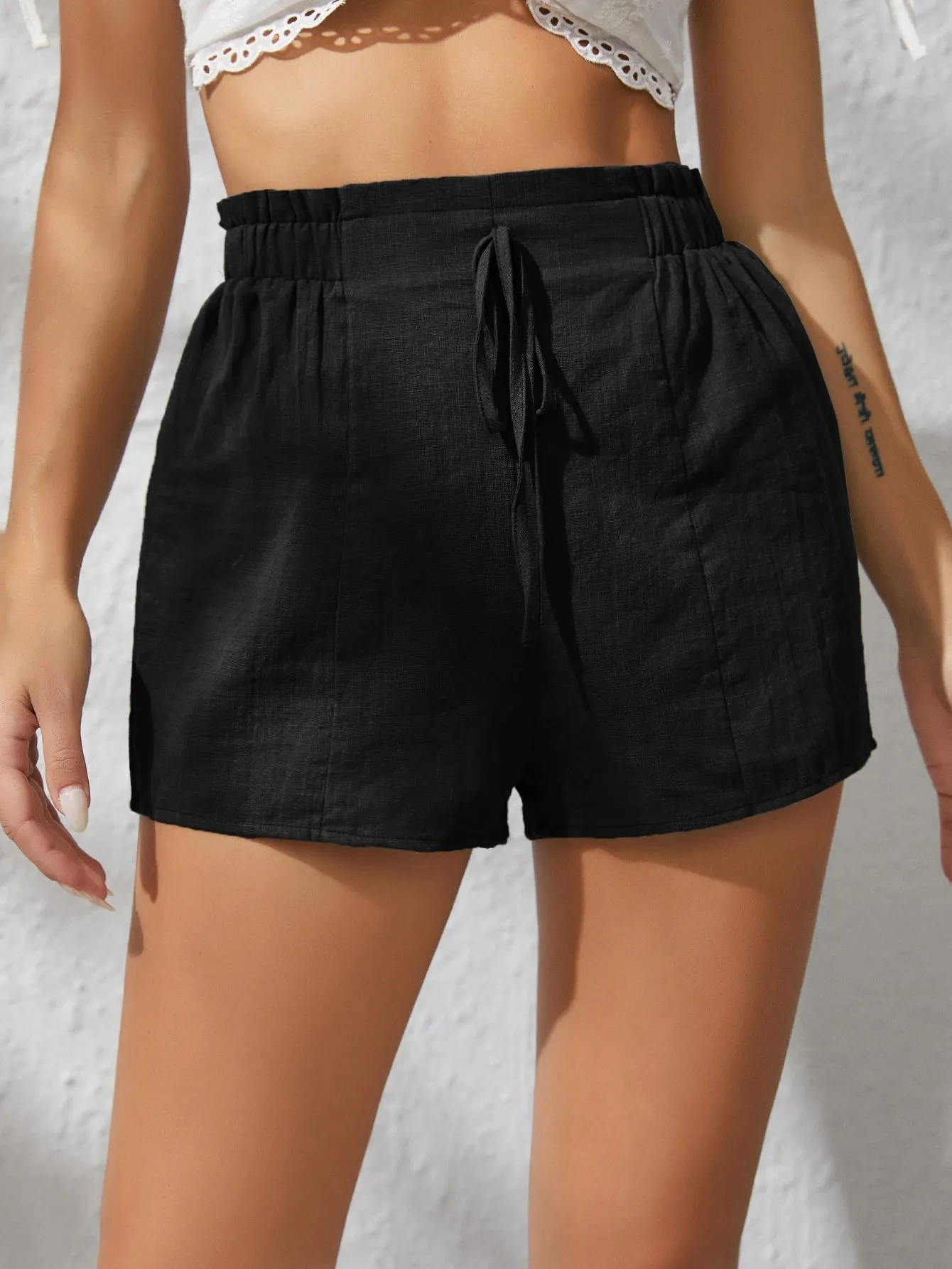 Casual Plain Knot High Waist Women Shorts