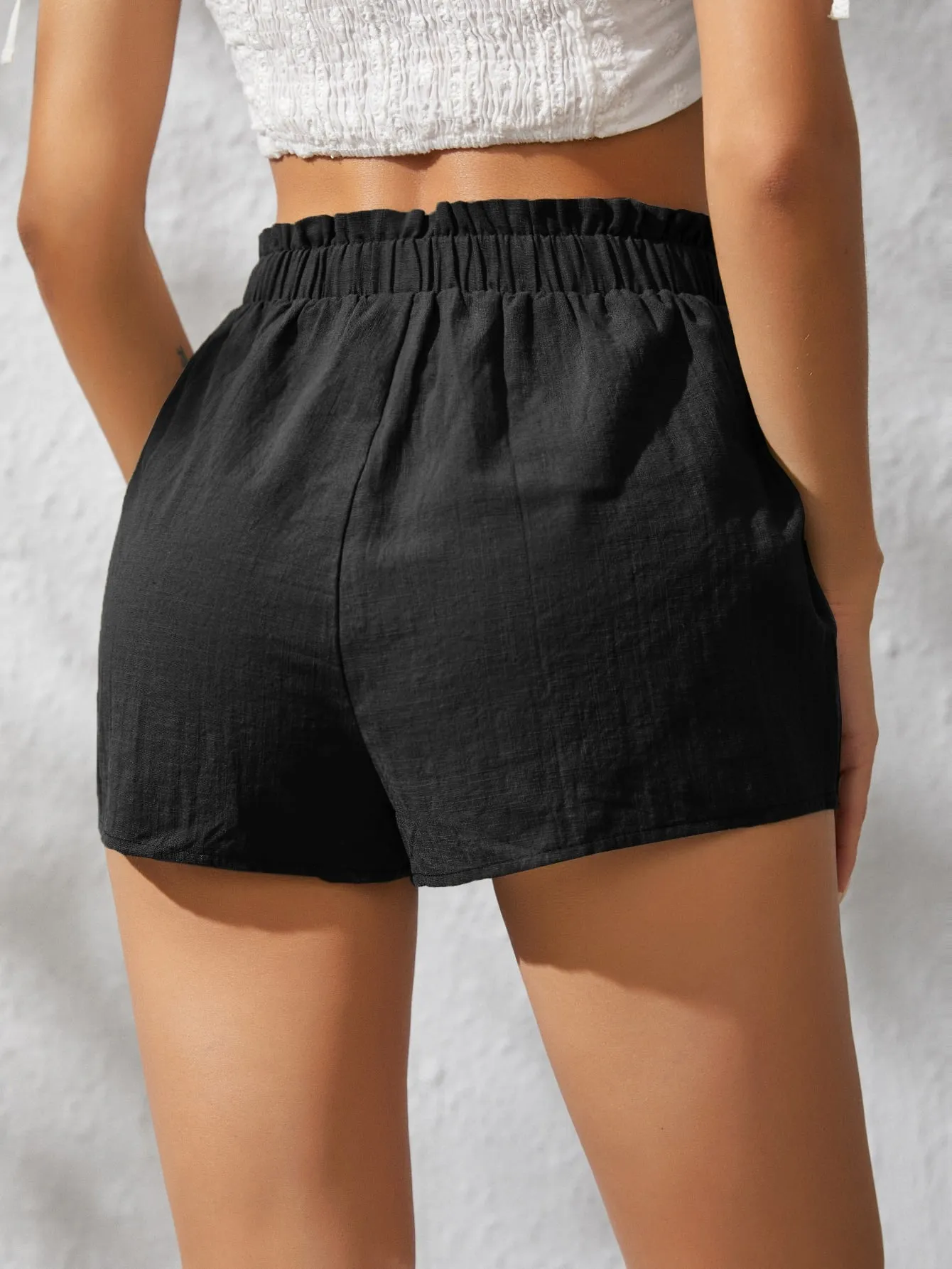 Casual Plain Knot High Waist Women Shorts