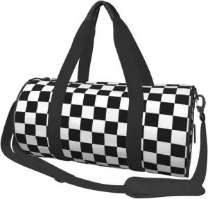 Checkerboard Black and White Pattern Convertible Garment Bag with Shoulder Strap, Carry on Garment Duffel Bag for Men Women - Rolling Foldable for Travel Luggage Bags (Black)
