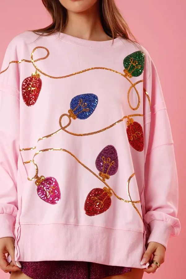 Christmas Lights Sequin Slit Pullover Sweatshirt