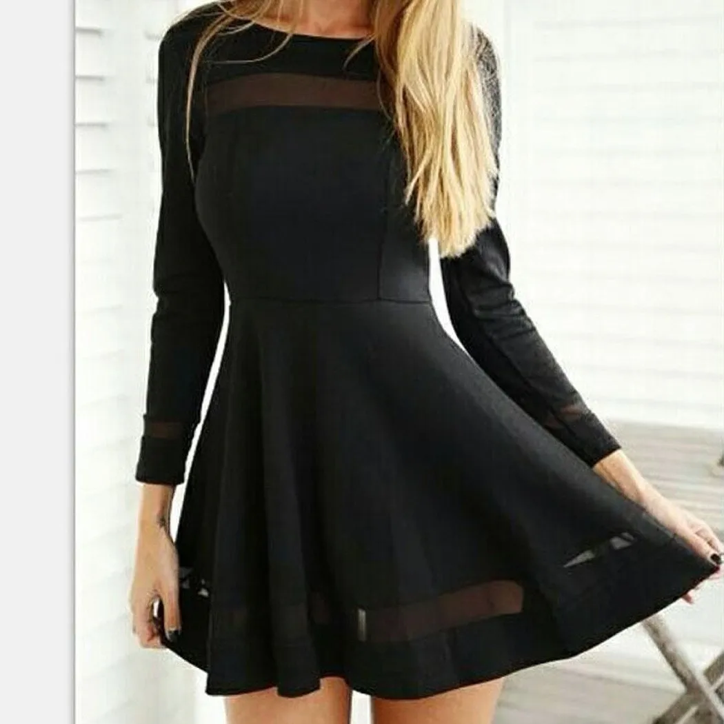 Clearance Stylish Women Sexy Long Sleeve High Waist Casual Patchwork Mini Pleated Dress