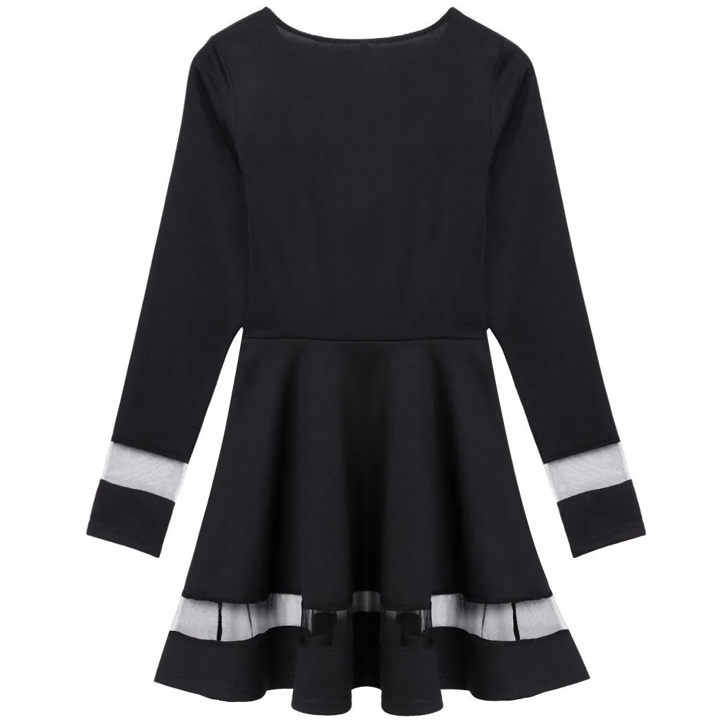 Clearance Stylish Women Sexy Long Sleeve High Waist Casual Patchwork Mini Pleated Dress