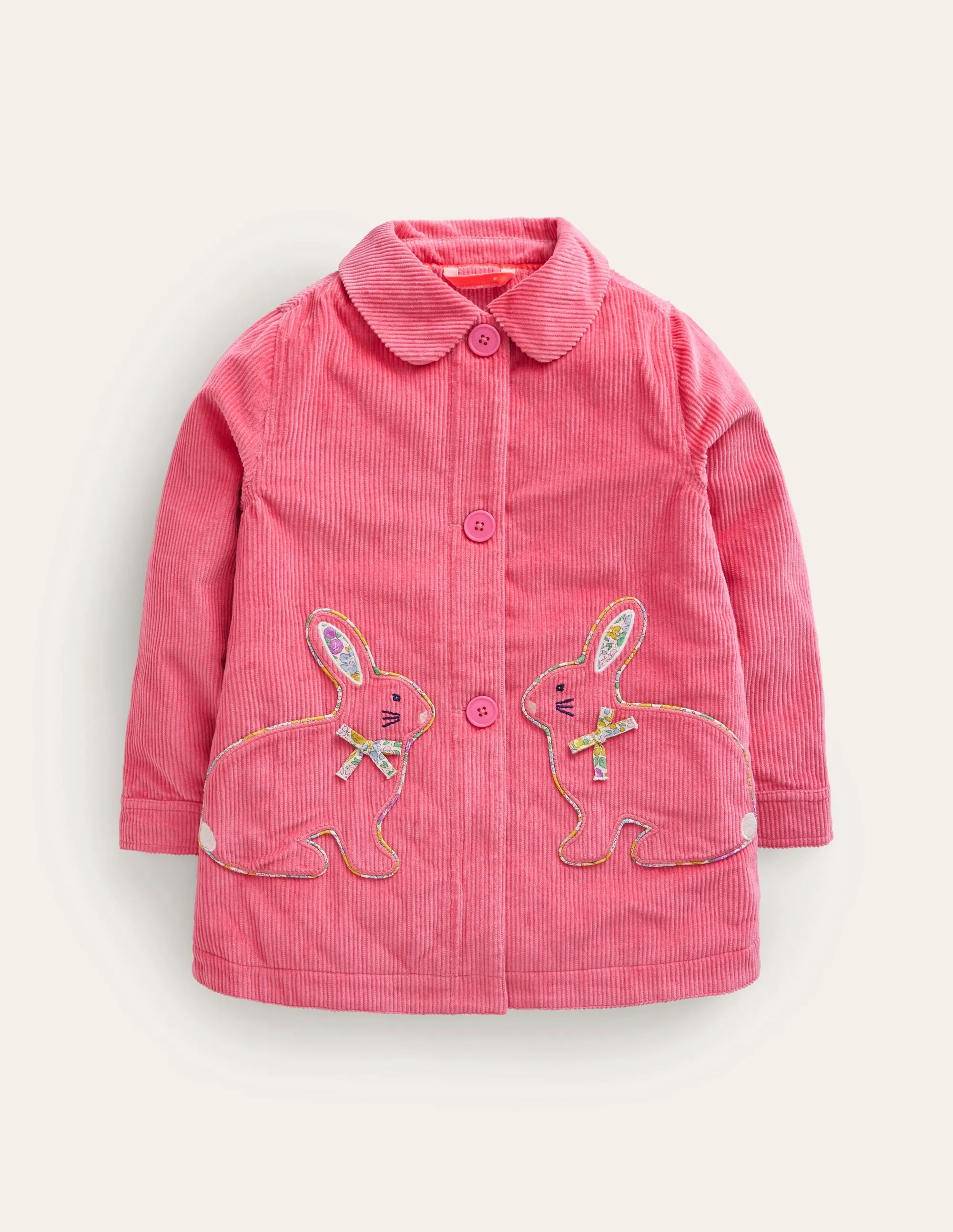 Collared Cord jacket-Rose Pink Bunnies