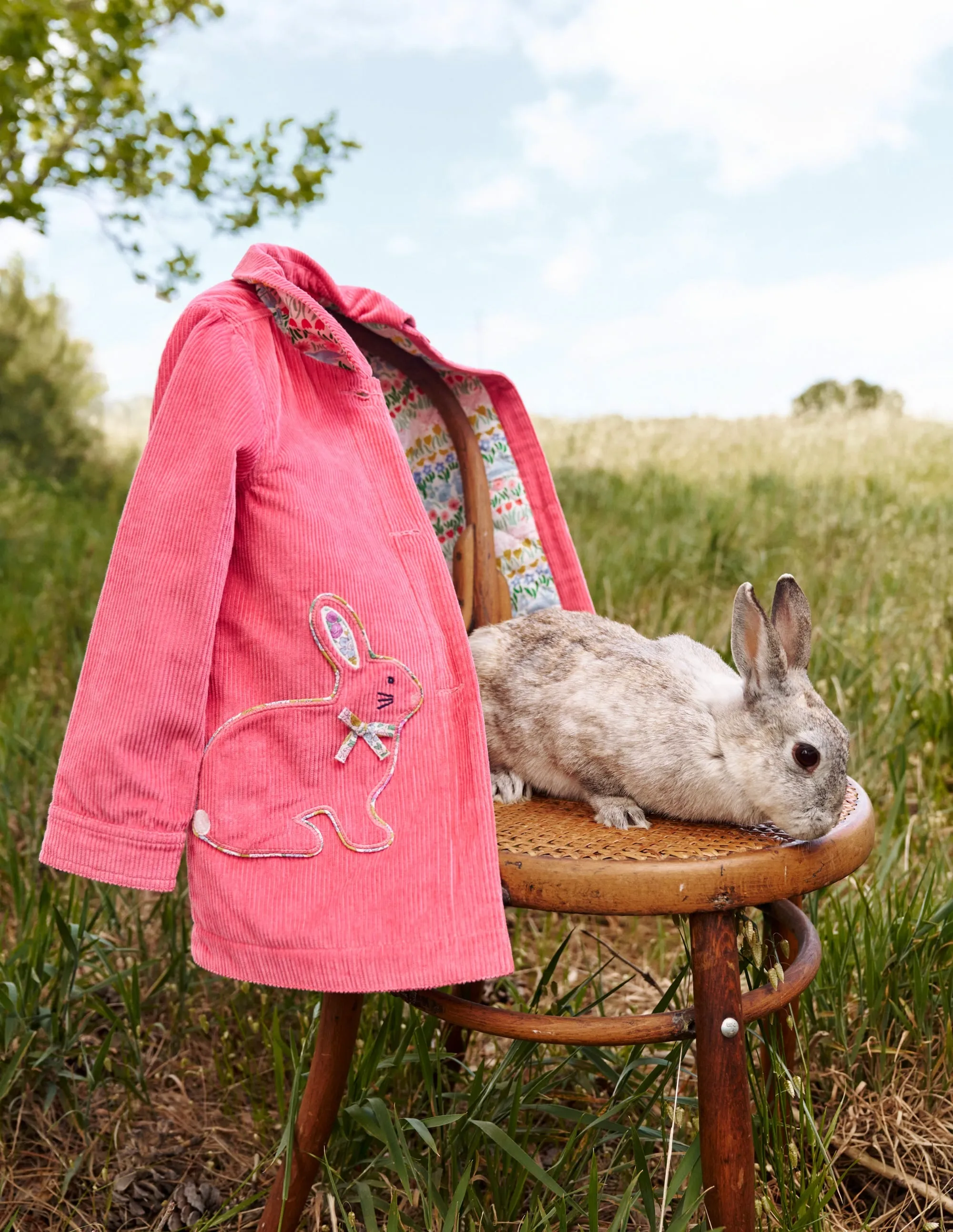 Collared Cord jacket-Rose Pink Bunnies