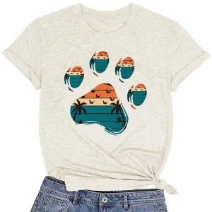 CORIRESHA Women's Dog Paw Print Round Neck Short Sleeves Summer Casual Basic T-Shirts