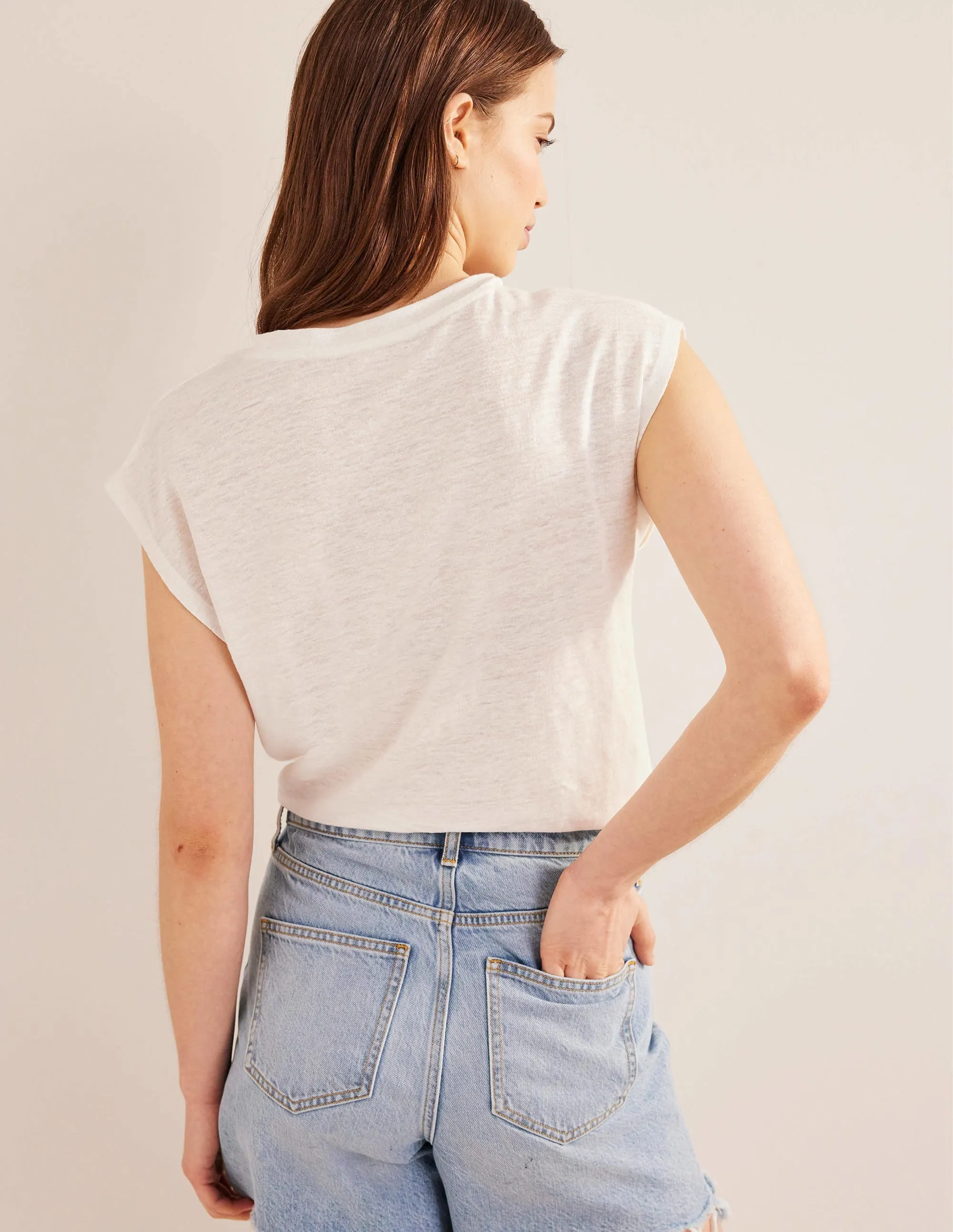 Crew Neck Linen T-shirt-Ivory