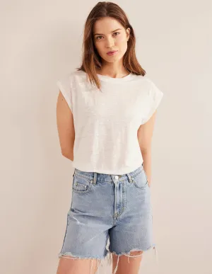 Crew Neck Linen T-shirt-Ivory
