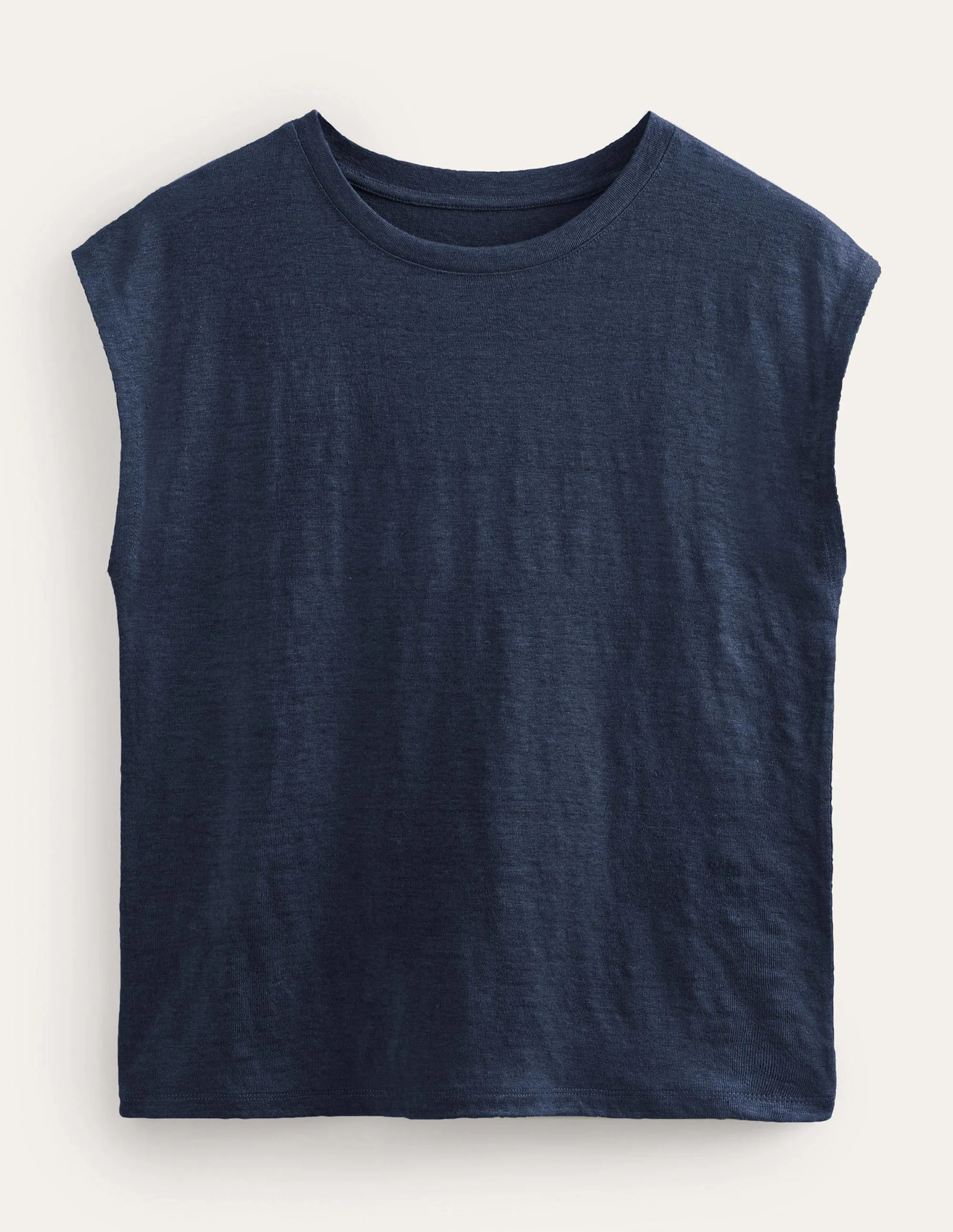 Crew Neck Linen T-shirt-Navy