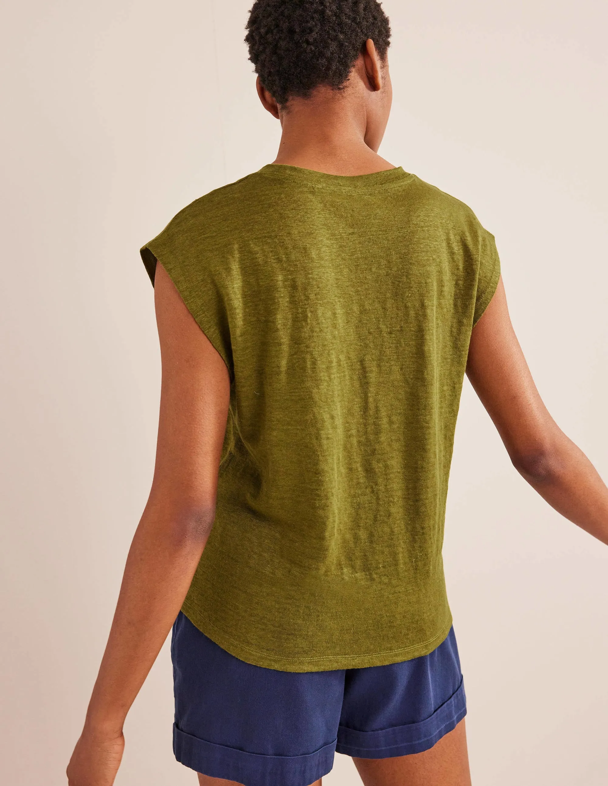 Crew Neck Linen T-shirt-River Reed