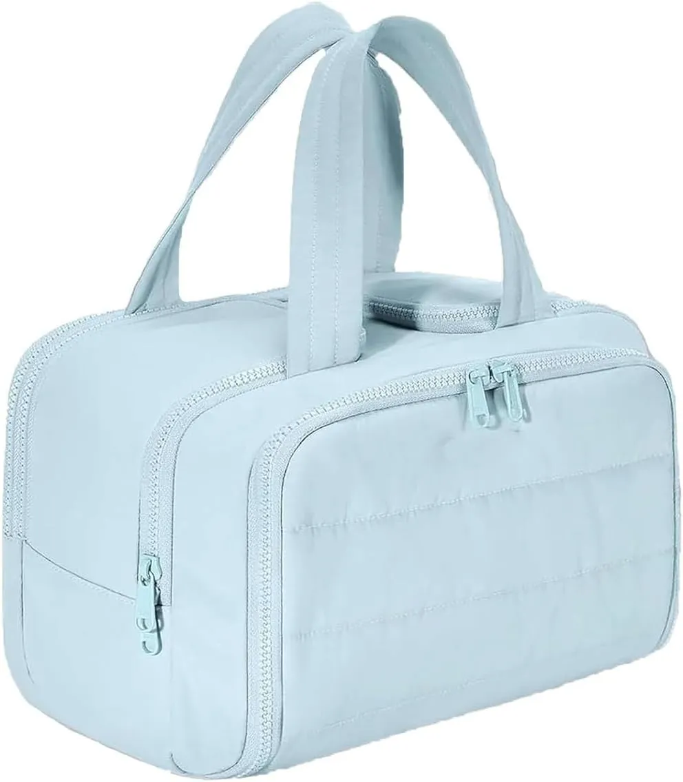 Curetoaway Travel Cosmetic Bag, Cureaway Large Capacity Wide-Open Travel Cosmetic Bag, Curetoaway-Z Lightweight Waterproof Puffer Toiletry, 4-In-1 Toiletry for Women (Blue)
