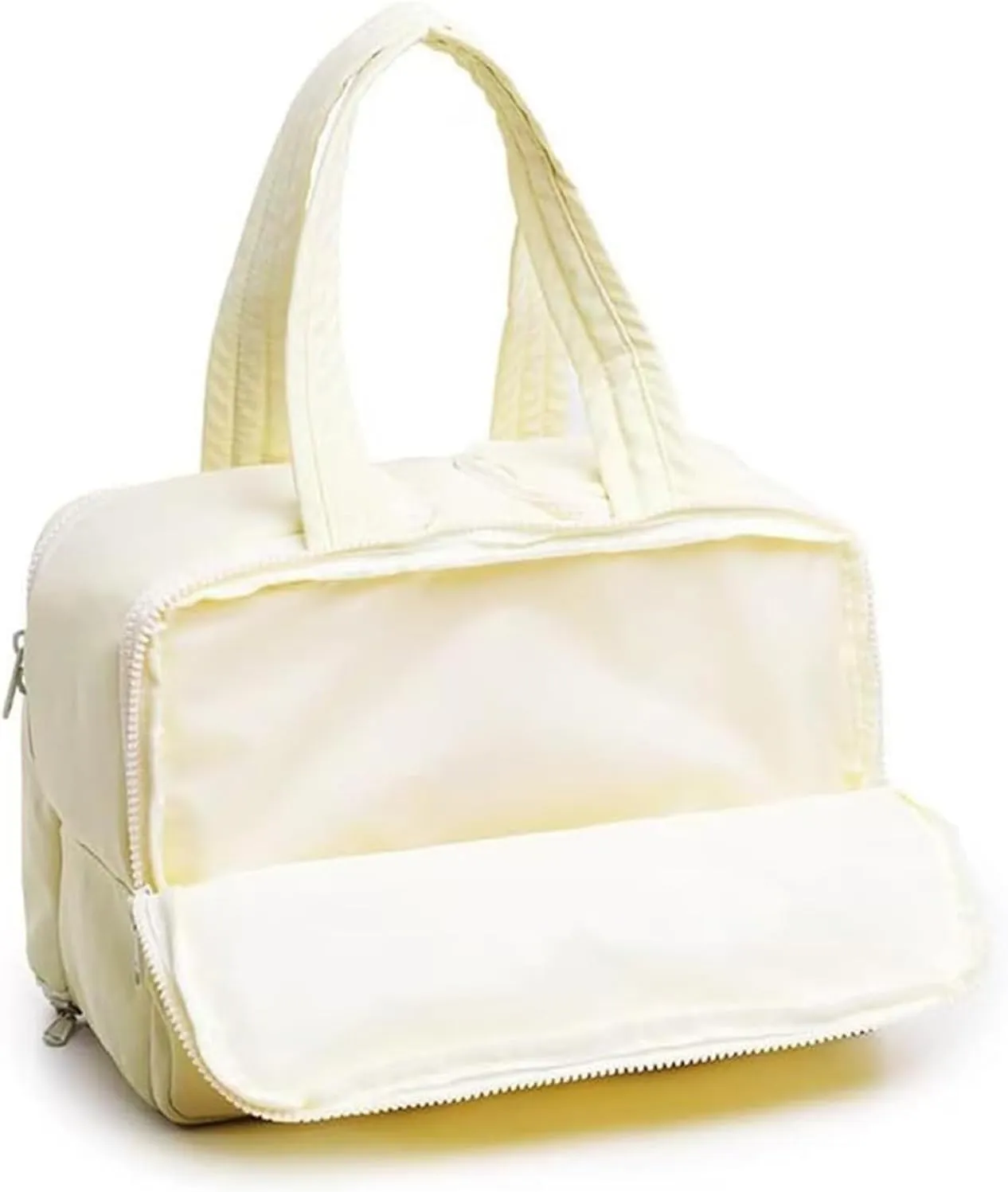 Curetoaway Travel Cosmetic Bag, Cureaway Large Capacity Wide-Open Travel Cosmetic Bag, Curetoaway-Z Lightweight Waterproof Puffer Toiletry, 4-In-1 Toiletry for Women (Khaki)