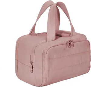 Curetoaway Travel Cosmetic Bag, Cureaway Large Capacity Wide-Open Travel Cosmetic Bag, Curetoaway-Z Lightweight Waterproof Puffer Toiletry, 4-In-1 Toiletry for Women (Khaki)