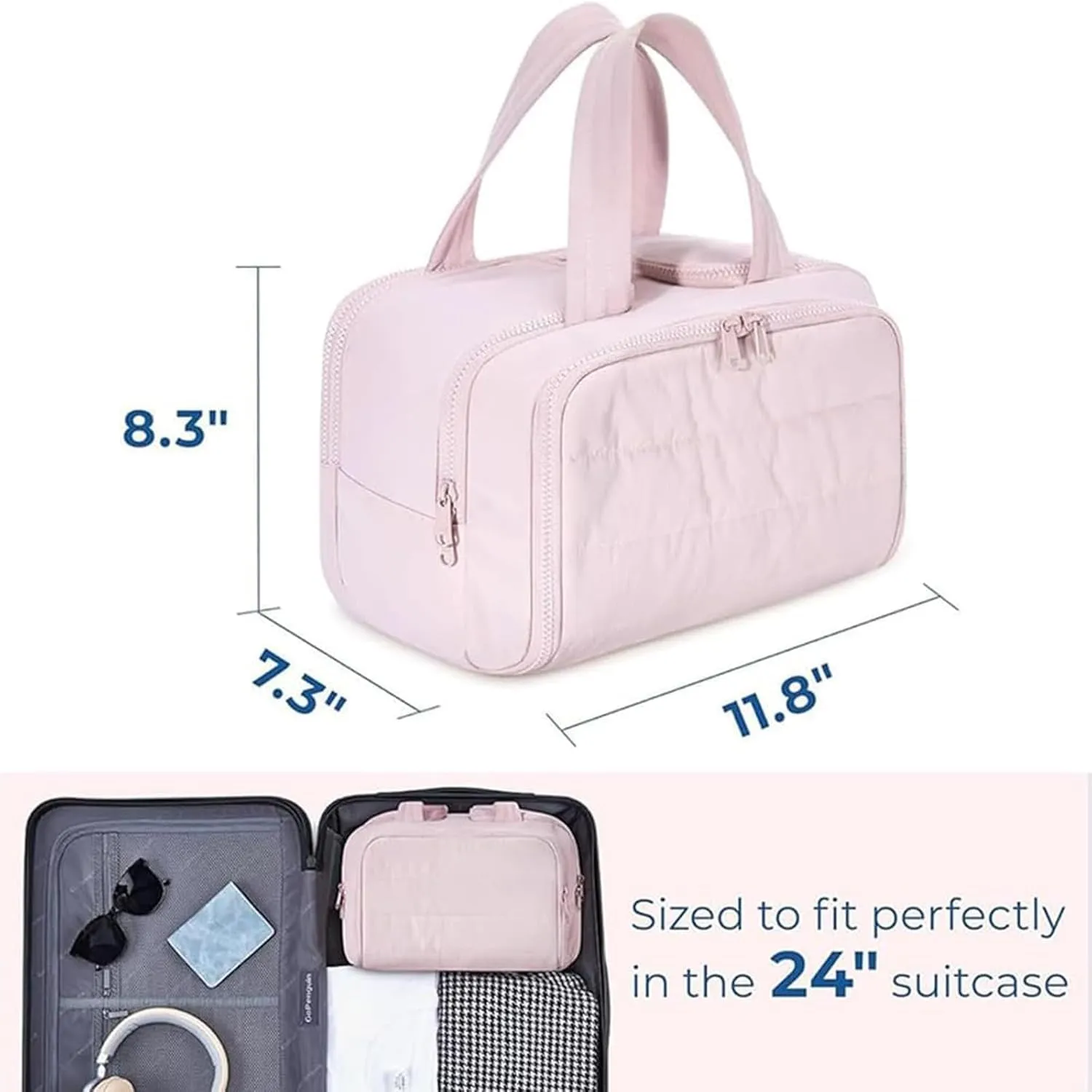 Curetoaway Travel Cosmetic Bag, Cureaway Large Capacity Wide-Open Travel Cosmetic Bag, Curetoaway-Z Lightweight Waterproof Puffer Toiletry, 4-In-1 Toiletry for Women (Khaki)